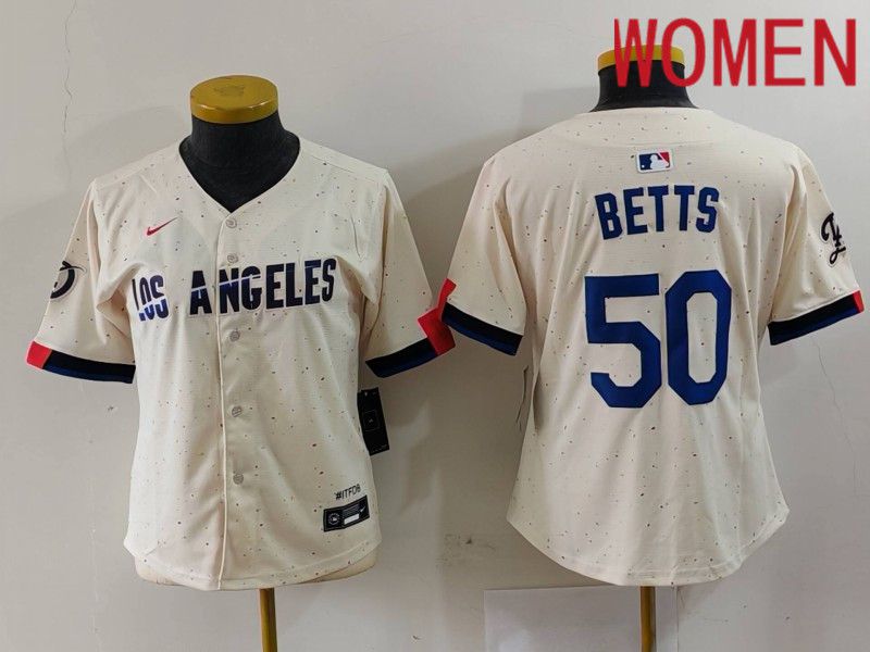 Women Los Angeles Dodgers #50 Betts Cream Fashion Nike Game MLB Jersey style 7031->->Women Jersey